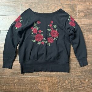 Scoop neck Floral Embroidered Black Sweater